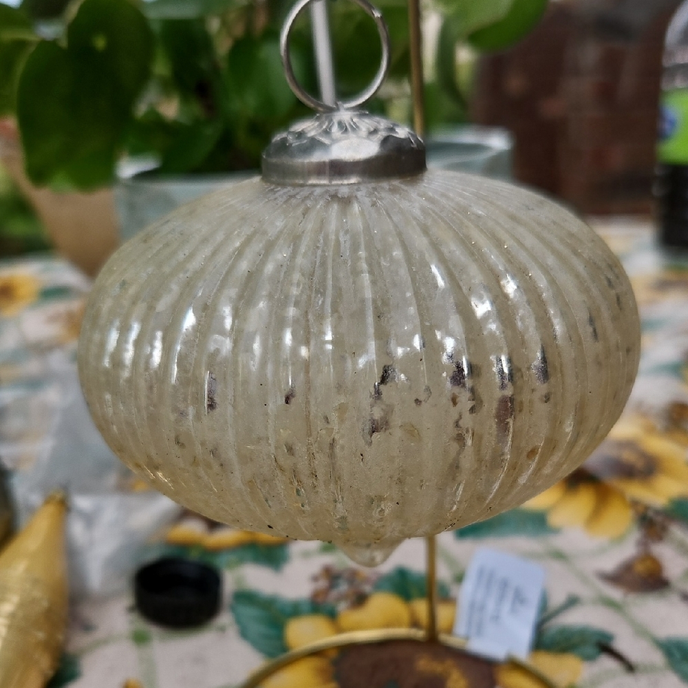 Chunky Metallic Mercury Glass Ribbed Onion Shaped Ornament